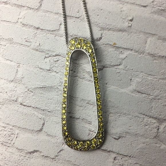 Canary yellow large CZ pendant on popcorn chain - Picture 3 of 11